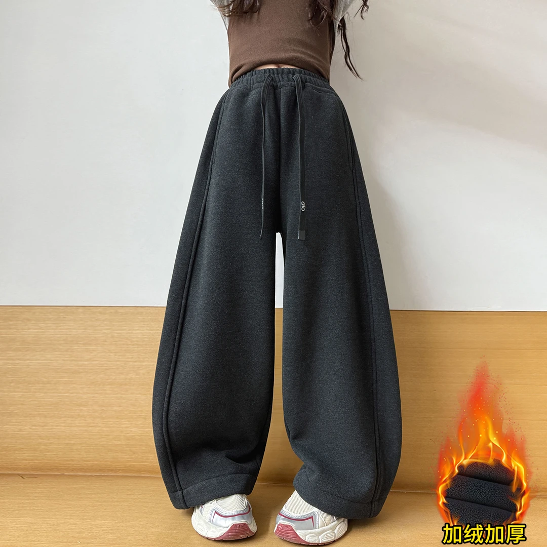 女童冬季加绒糯米裤2025新款洋气时尚保暖弯刀裤6-12岁中大童裤子