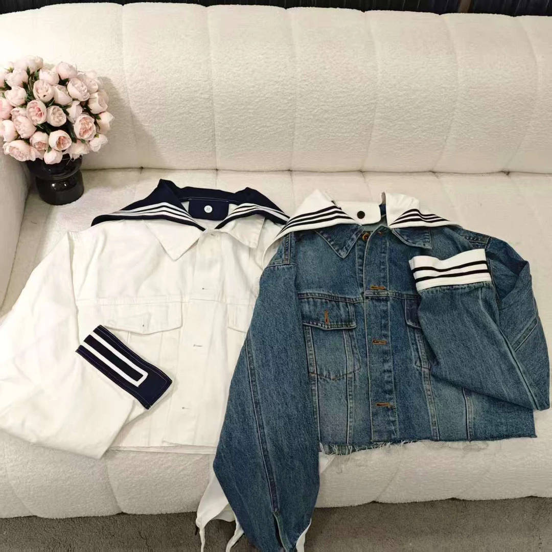 5730海军领牛仔外套短款拼接时尚休闲牛仔外套秋款