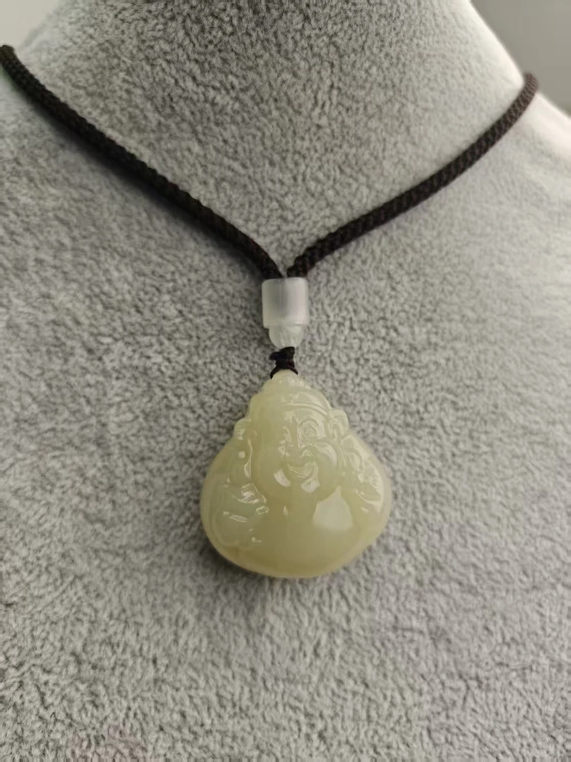 S026天然黄白玉财神配縄子帯礼盒收藏品
