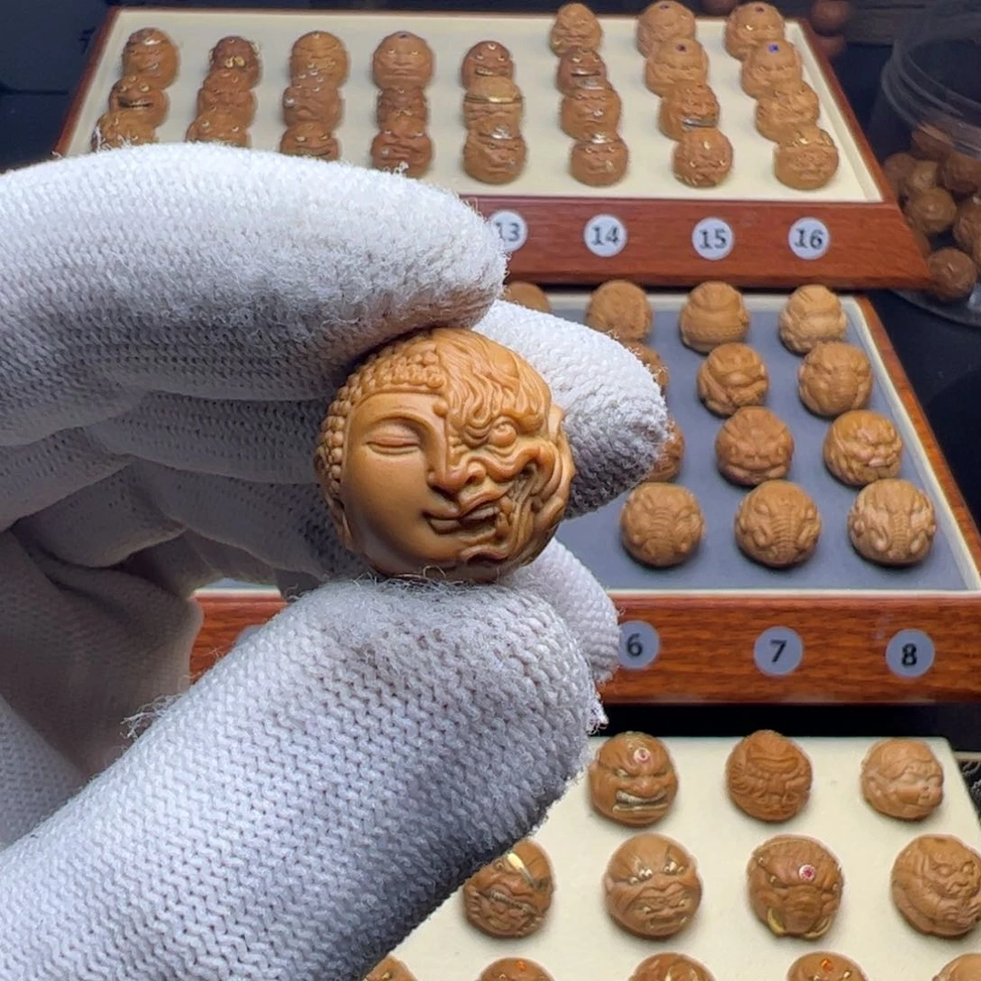 猴头核桃吊坠倔*小尺寸镶嵌银