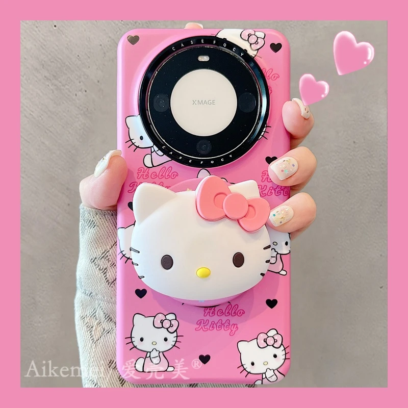 适用华为mate70pro+手机壳菲林蓝粉mate60pro+美乐蒂猫咪磁吸支架