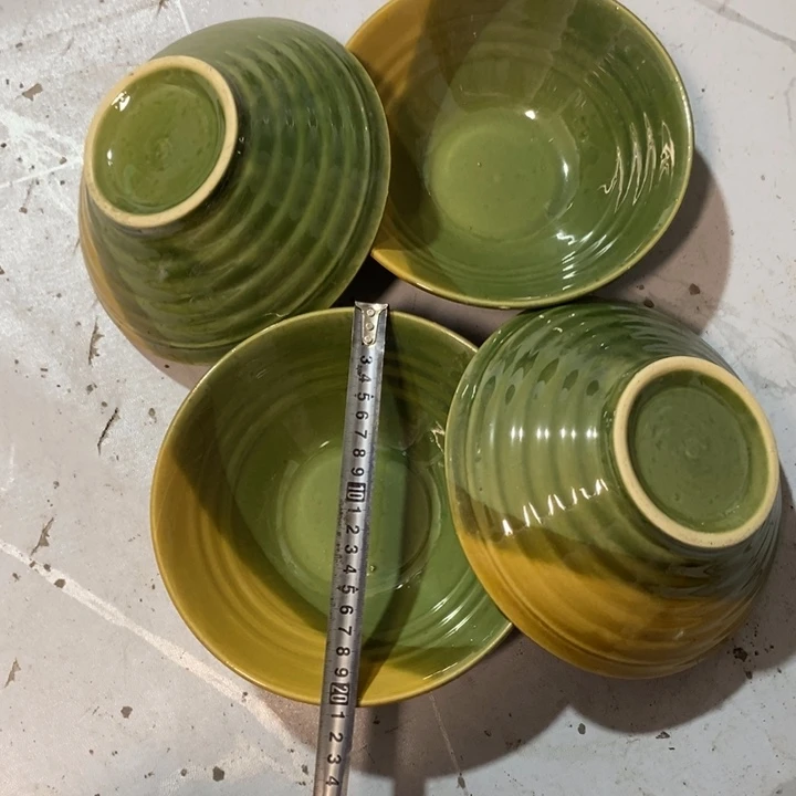 瓷片五厂绿釉三色斗笠碗一对微瑕疵口径20.5厘米