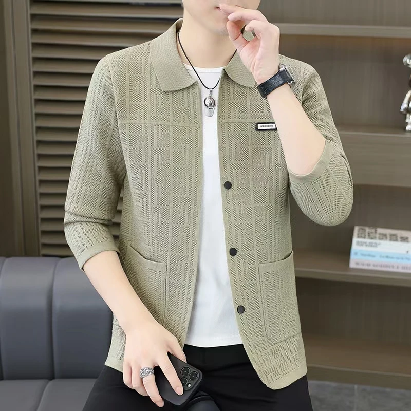 针织男士秋季翻领常规款帅气毛衣针织衫休闲宽松百搭修身长袖