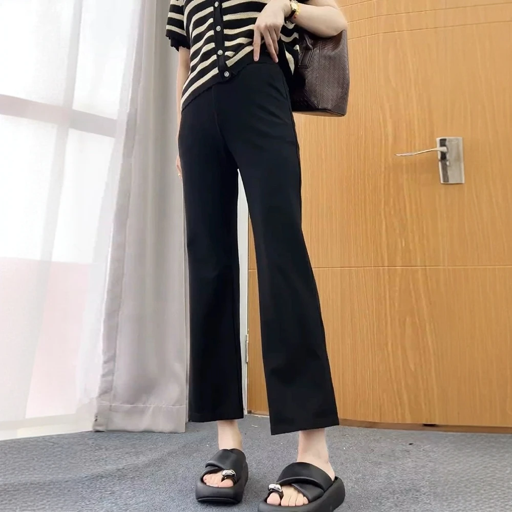 2025夏季新款大码弹力九分休闲裤显瘦遮肉微喇裤薄款百搭西装裤子