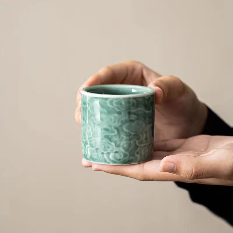 中式祥云龙泉青瓷茶杯主人杯个人专用陶瓷大号单杯品茗杯@@TJ009