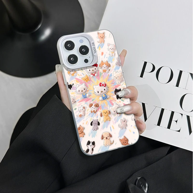 适用iPhone苹果17彩银手机壳华为 荣耀 oppo 小米 VIVO镂空凯蒂猫