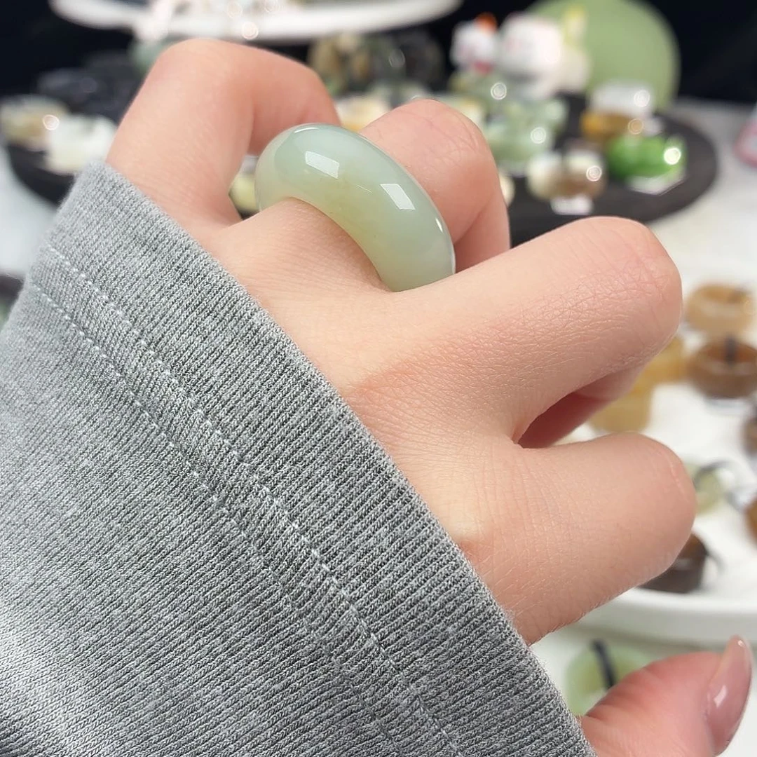 和田玉未镶嵌戒指S73俄蓝甜甜圈17.4