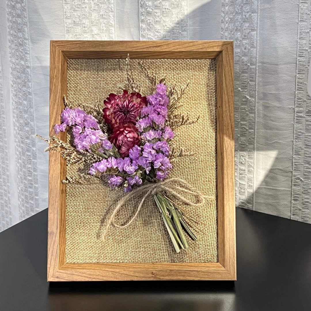 【麦杆菊麻布相框】永生花精品组合花束祝福送礼懒人生活家居装饰