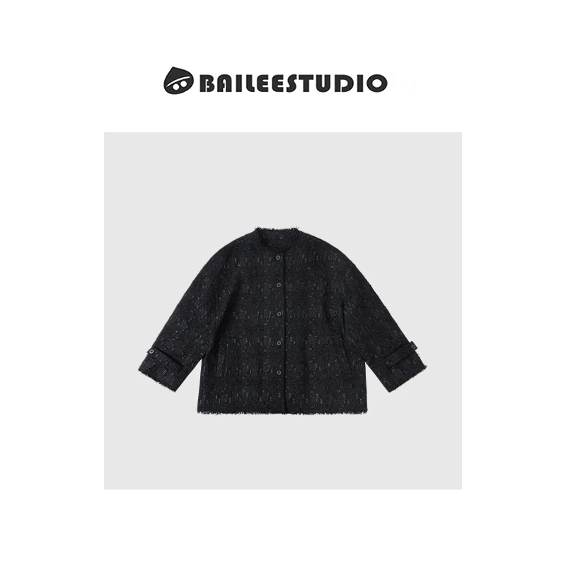 【柏栗良品】圆领混色时尚提花长袖小香风格纹外套3267