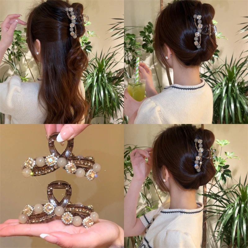 熹金韩版水钻珠珠抓夹女2025新款鲨鱼夹后脑勺少盘发发夹子头饰品