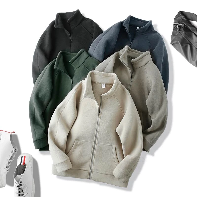 冬新款纯色立领摇粒绒男立体裁剪一体绒加厚男士夹克国潮情侣2370