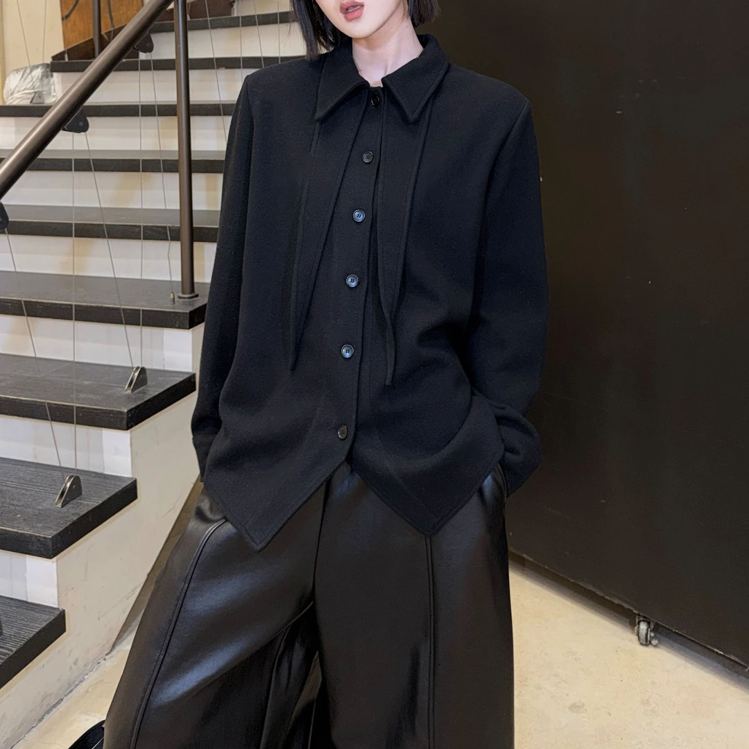 2025秋冬新款时尚休闲百搭长袖衬衫韩系设计感磨毛保暖长袖上衣女