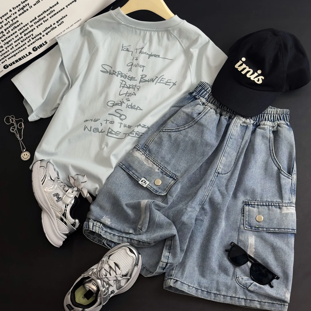 JDD2909儿童工装牛仔短裤夏季新款七分裤男童休闲潮童韩版中大童