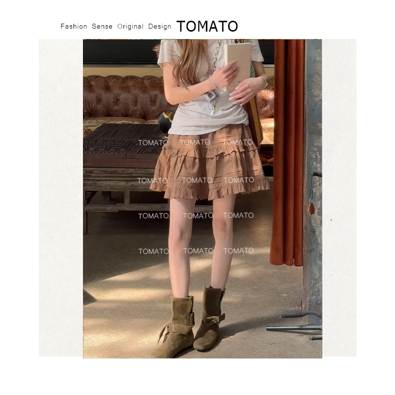 【TomaTo】荷亭立 夏季气质设计荷叶韩休闲堆叠花边短裙C25Q050201