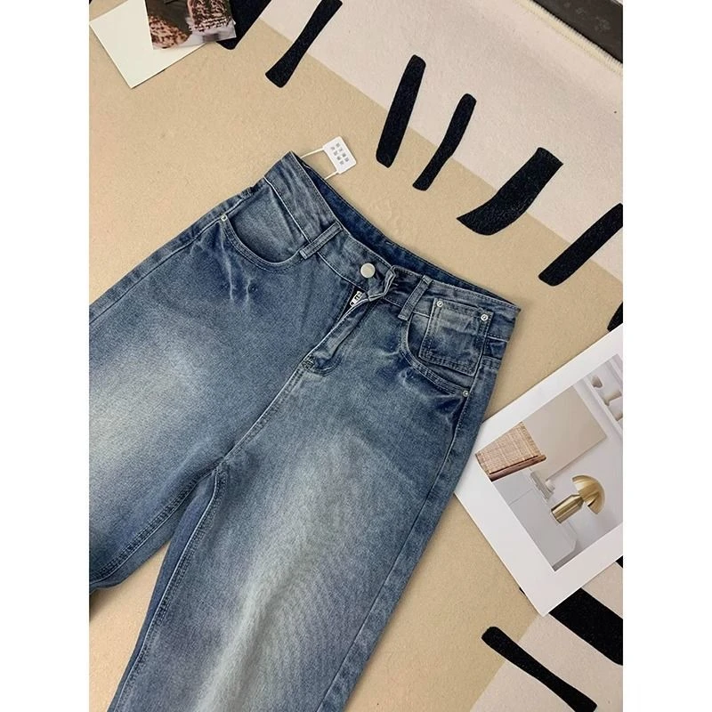 【博sen家】阔腿牛仔裤女春秋新款设计感高腰宽松显瘦百搭拖地裤