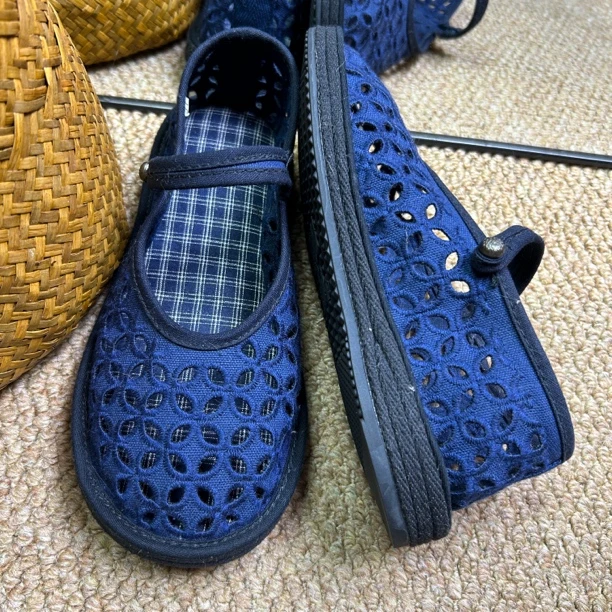 夏季浅口透气镂空女植物花卉布鞋软底时尚机能潮鞋