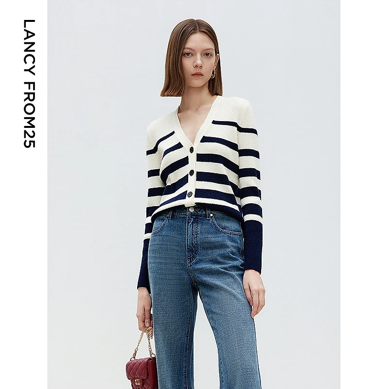 【丽公主专享】朗姿黑白经典针织衫外套25年春季欧若风KCD015