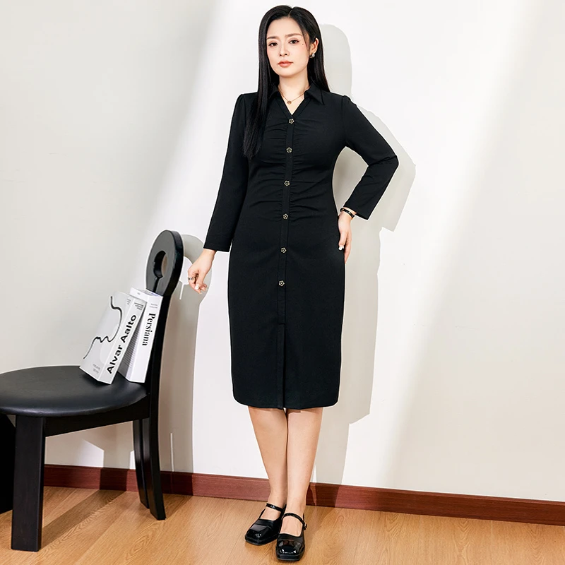 16142大码女装2024秋冬季时尚气质优雅休闲高腰假两件显瘦连衣裙
