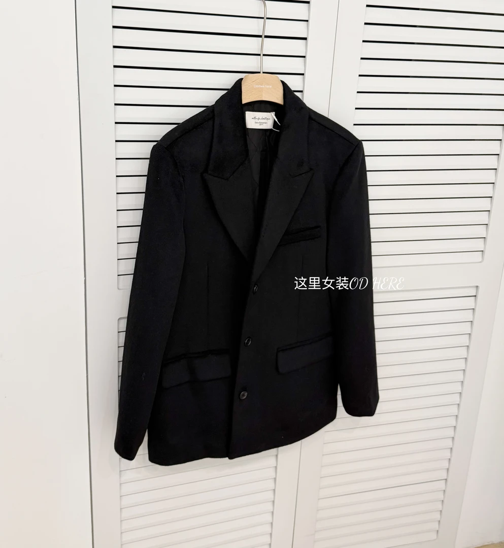 od‘here 韩系黑色西服款大衣