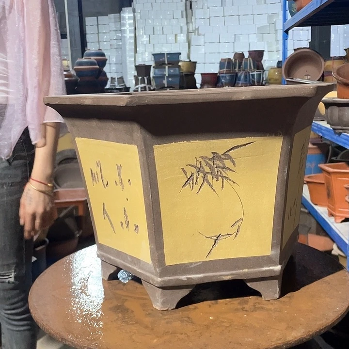 40黄色六方花盆花盆花盆