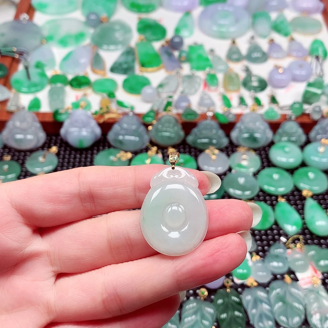 翡翠18K金镶嵌吊坠(不含链)