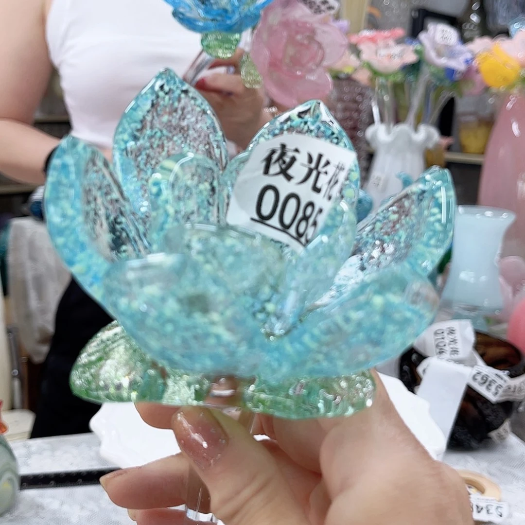 0085夜光荷花 家悦琉璃花器摆件