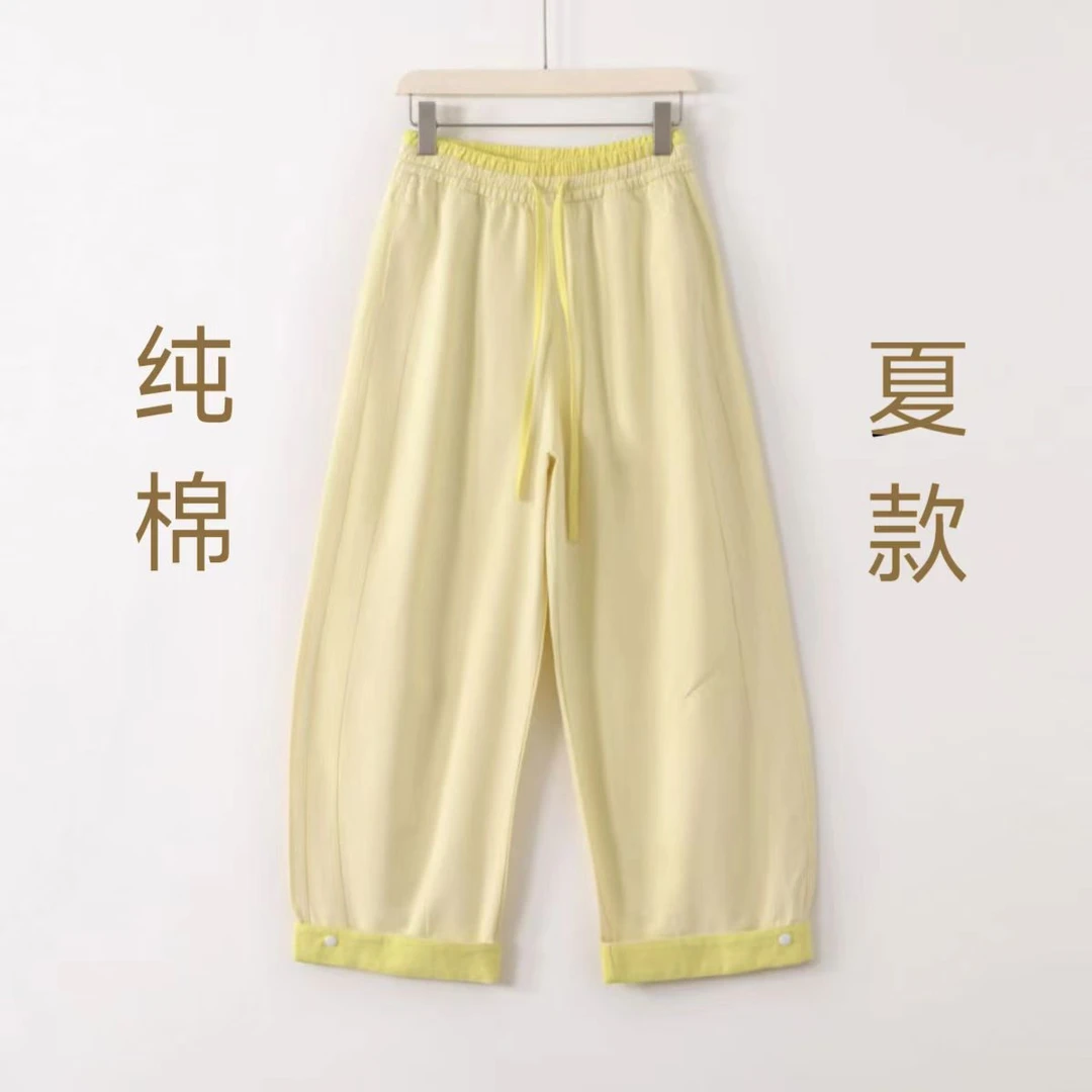 运费补贴【夏日气泡九分裤】韩系时尚休闲设计感撞色腰休闲抽绳挽脚