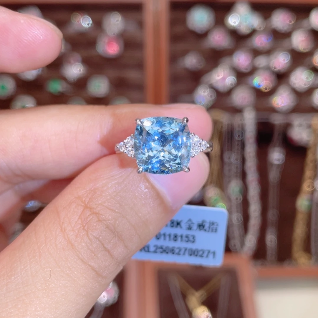 海蓝宝石戒圈18K金镶嵌3.52ct