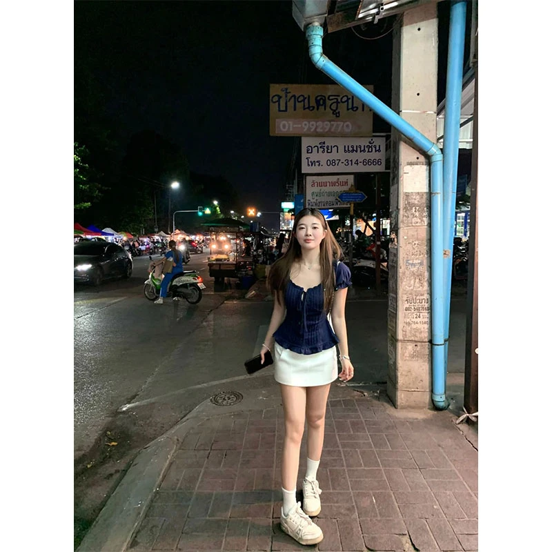 夏季新款休闲百搭时尚气质设计感短袖上衣高腰修身显瘦半身裙短裙