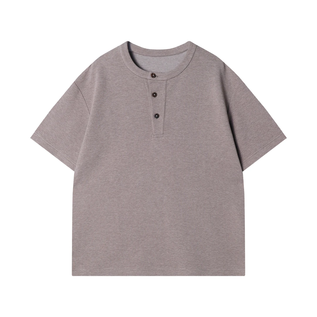 夏季新款高级感韩版半纽扣圆领短袖T恤小众设计简约百搭商务上衣