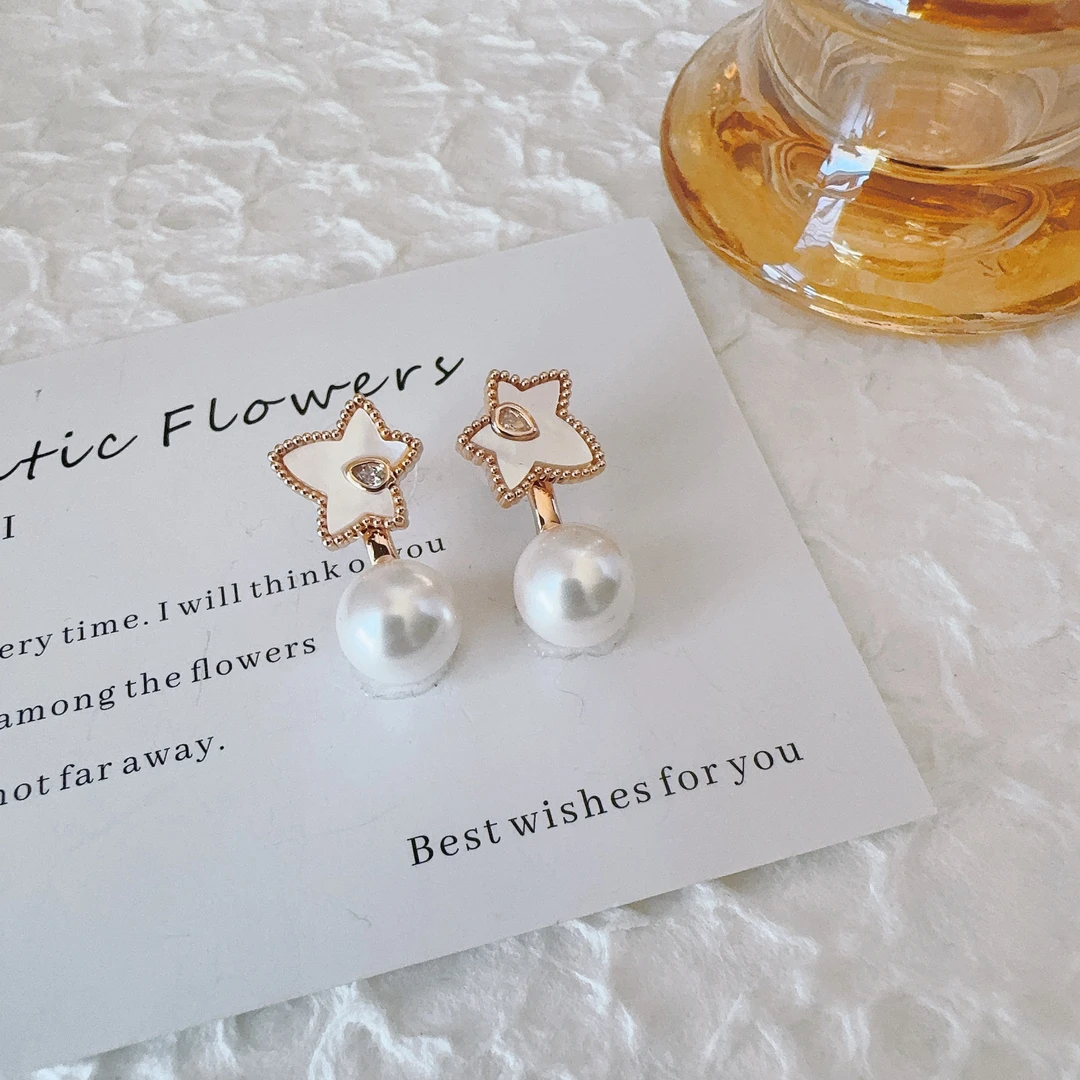 铜合金仿珍珠耳饰 6049 枫叶仿珍珠耳钉