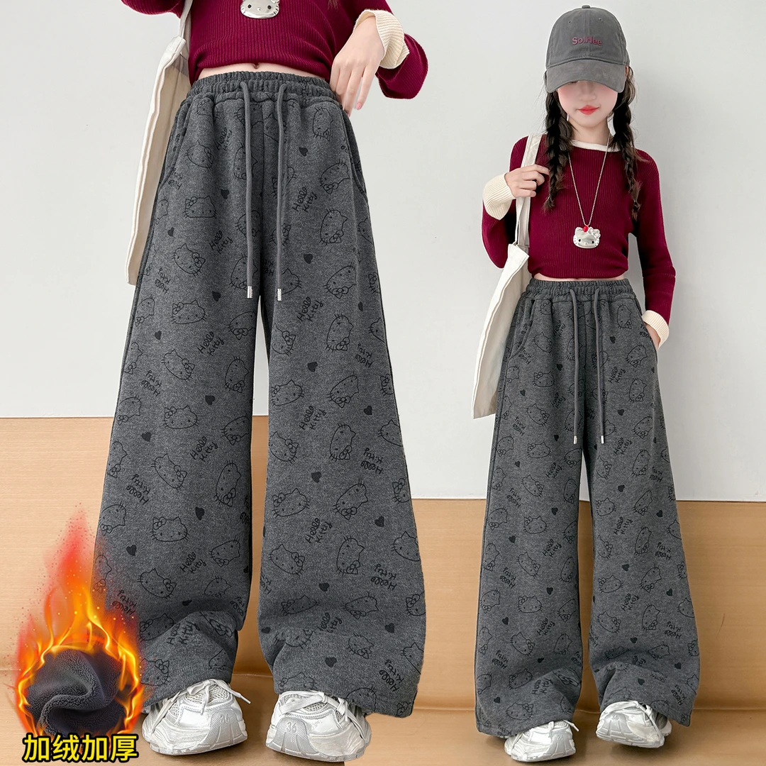 女童加绒裤子秋冬装女大童韩版洋气阔腿裤女孩初中生冬季休闲裤潮