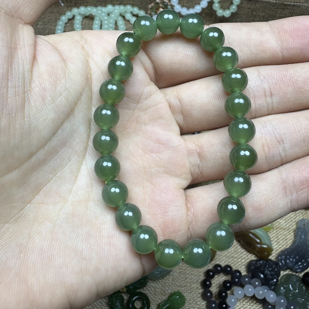 和田玉青海料湖水绿卡8mm手串多样性发货拍一发一