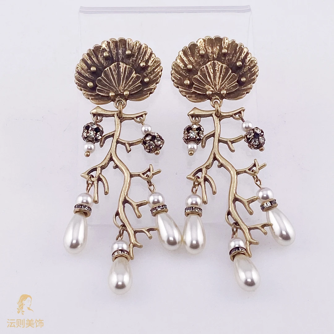 铜合金锆石耳饰 G005中古风时尚气质青铜树耳环