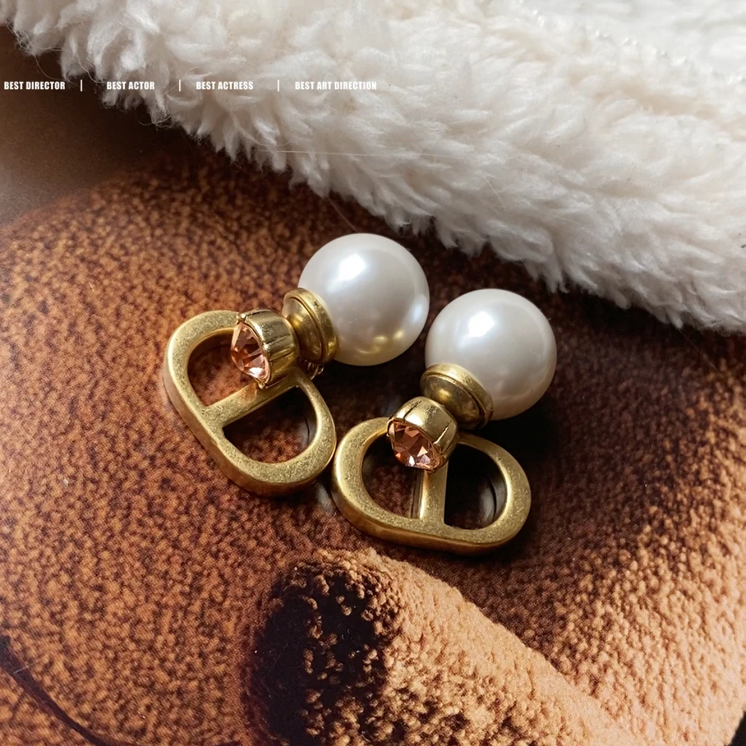 黄铜耳饰 轻奢气质法式玫瑰粉锆后扣式耳环0021