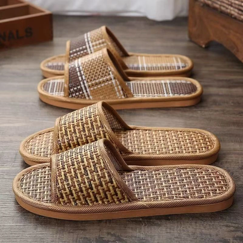 藤草编织居家拖鞋轻便平底卧室居家情侣男女透气草席竹编凉鞋Q
