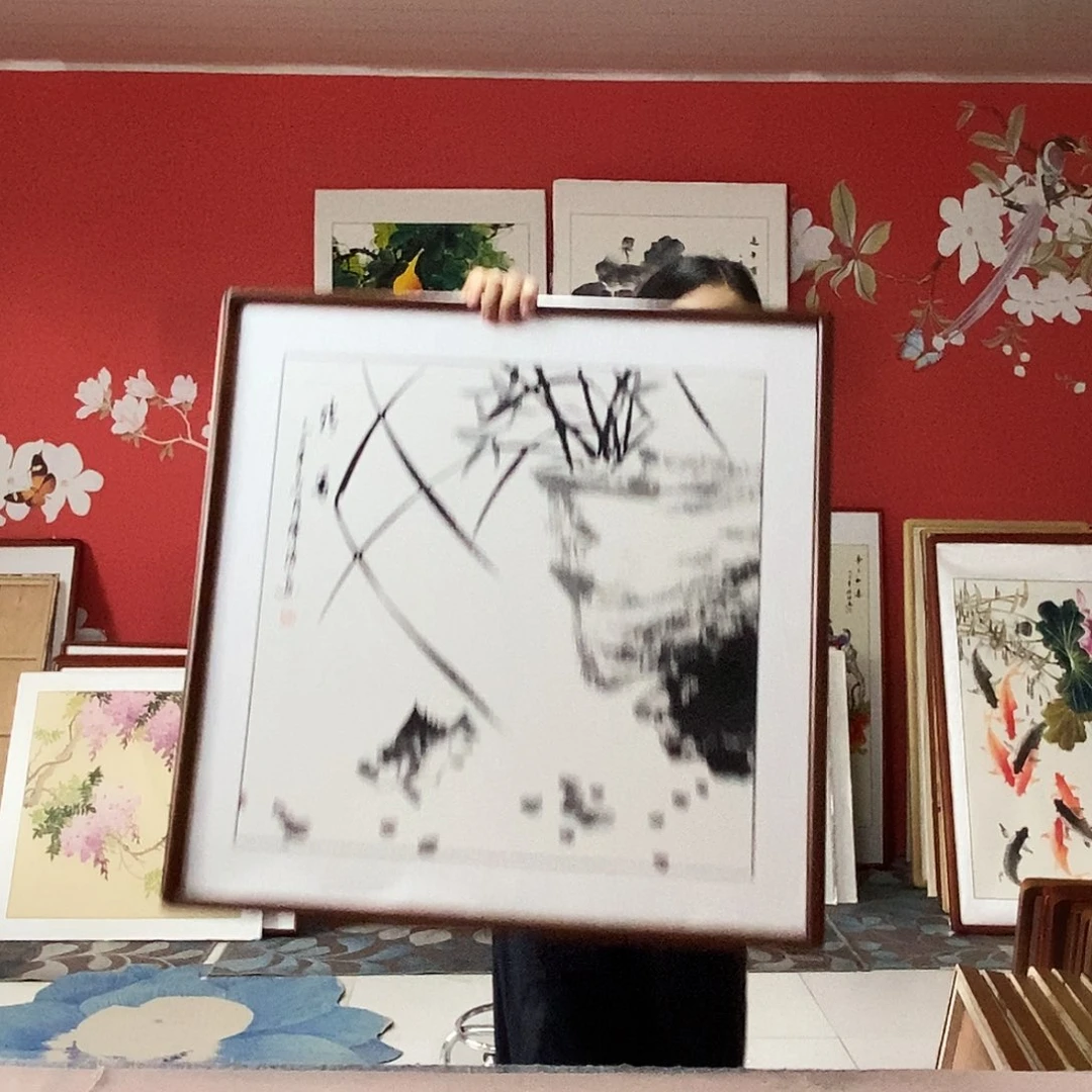 国画手写手绘国画作品带框包邮62✖️62