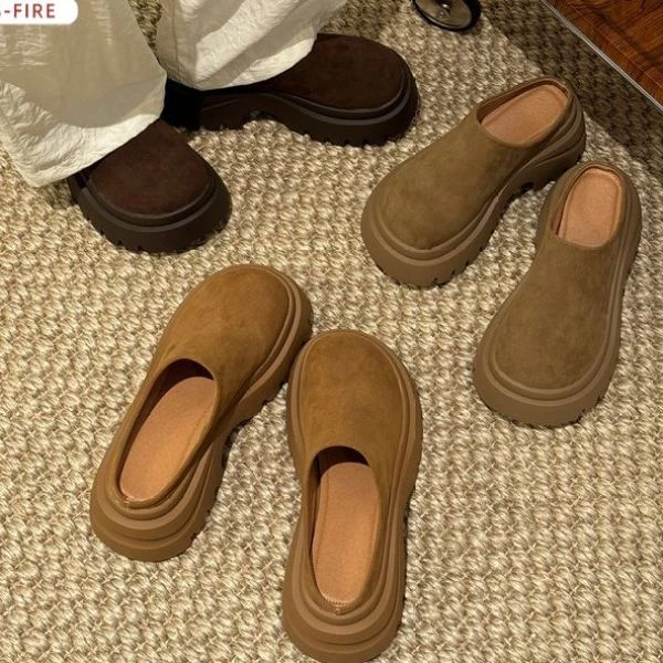 贾不假勃肯半拖鞋女款2025新款秋冬一脚蹬厚底百搭鞋子配裙子洋气