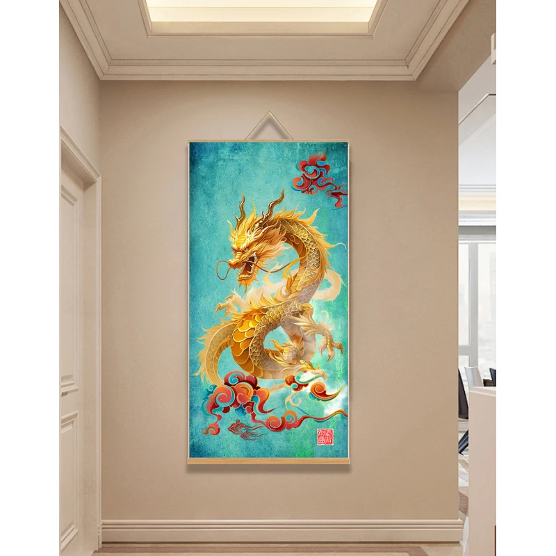 【136龙】60x120cm现代简约挂轴装饰画办公室家居装饰画