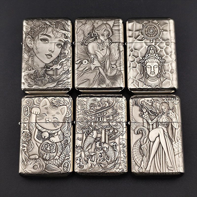 ZORRO佐罗白铜浮雕图案煤油打火机三代藏银外壳黄铜胆收藏盘玩