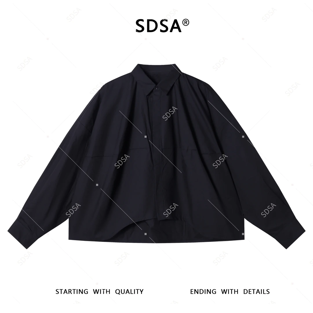 SDSA男士秋冬新款轻奢痞帅男装纯色前短后长设计长袖衬衫宽松衬衣