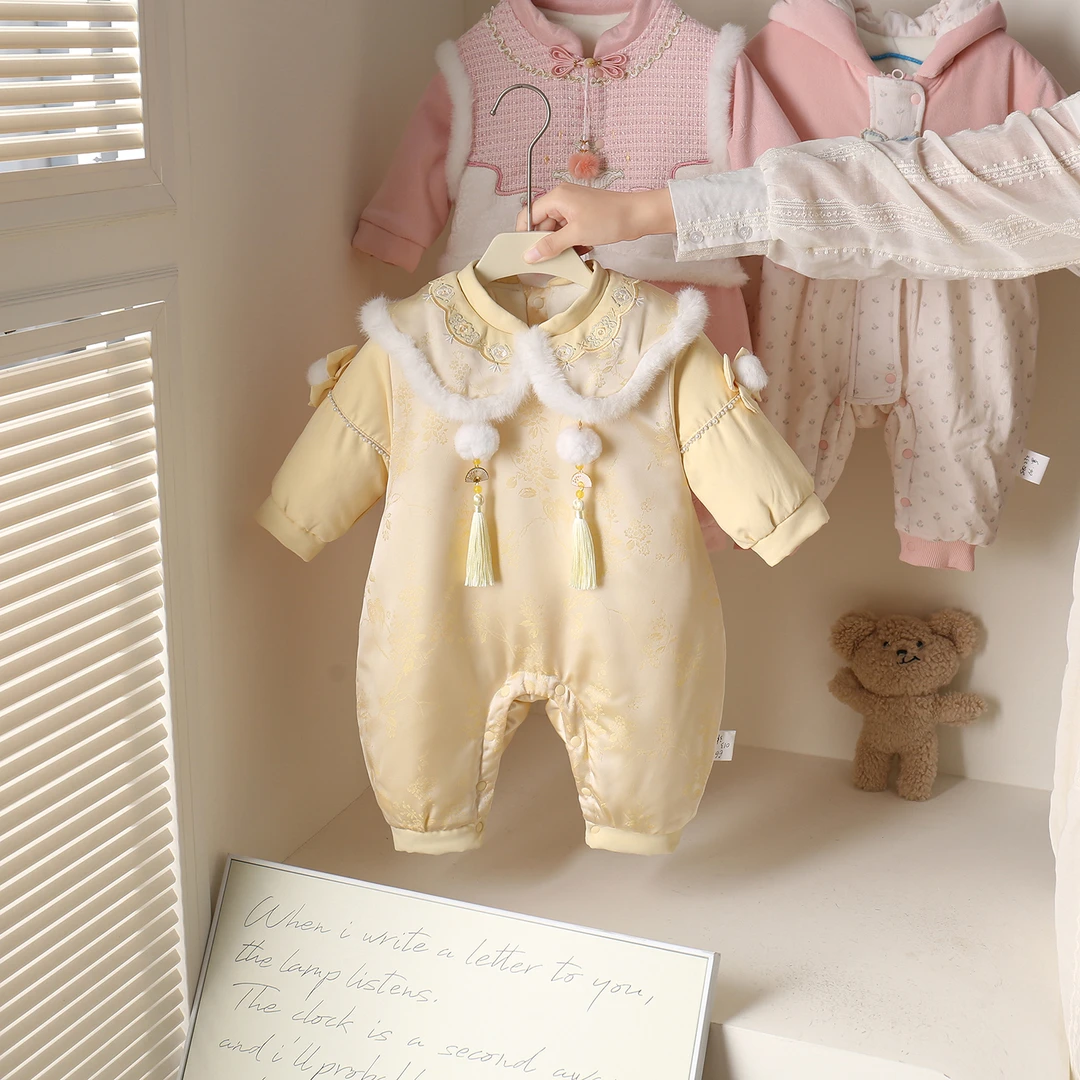 婴儿衣服秋冬装女宝宝中国风过年拜年服棉服连体衣加厚冬季外出服