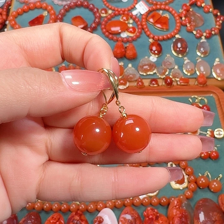 南红玛瑙银S925镶嵌15耳饰