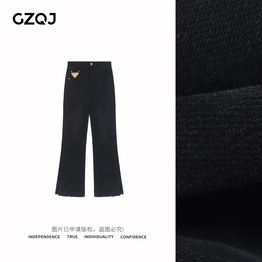 老琴私服【瘦腿特效】时尚高腰显瘦黑色休闲喇叭九分牛仔裤女春6429