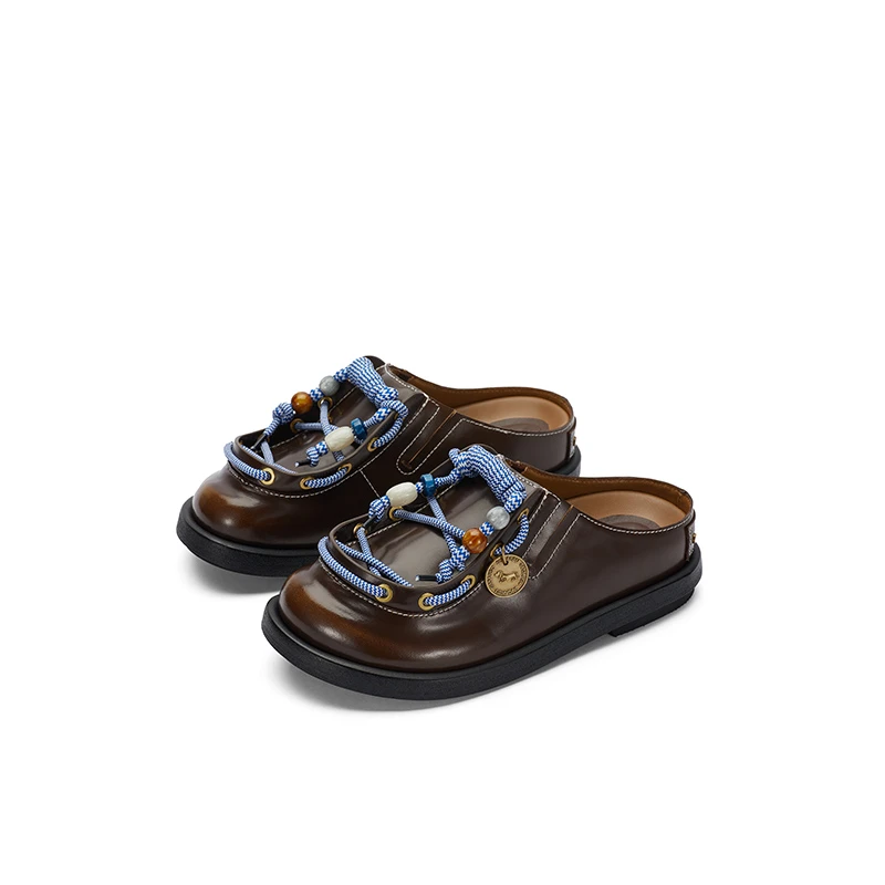 SugarSu/酥履董璇同款春季度假勃肯拖黑色真皮厚底圆头复古女鞋