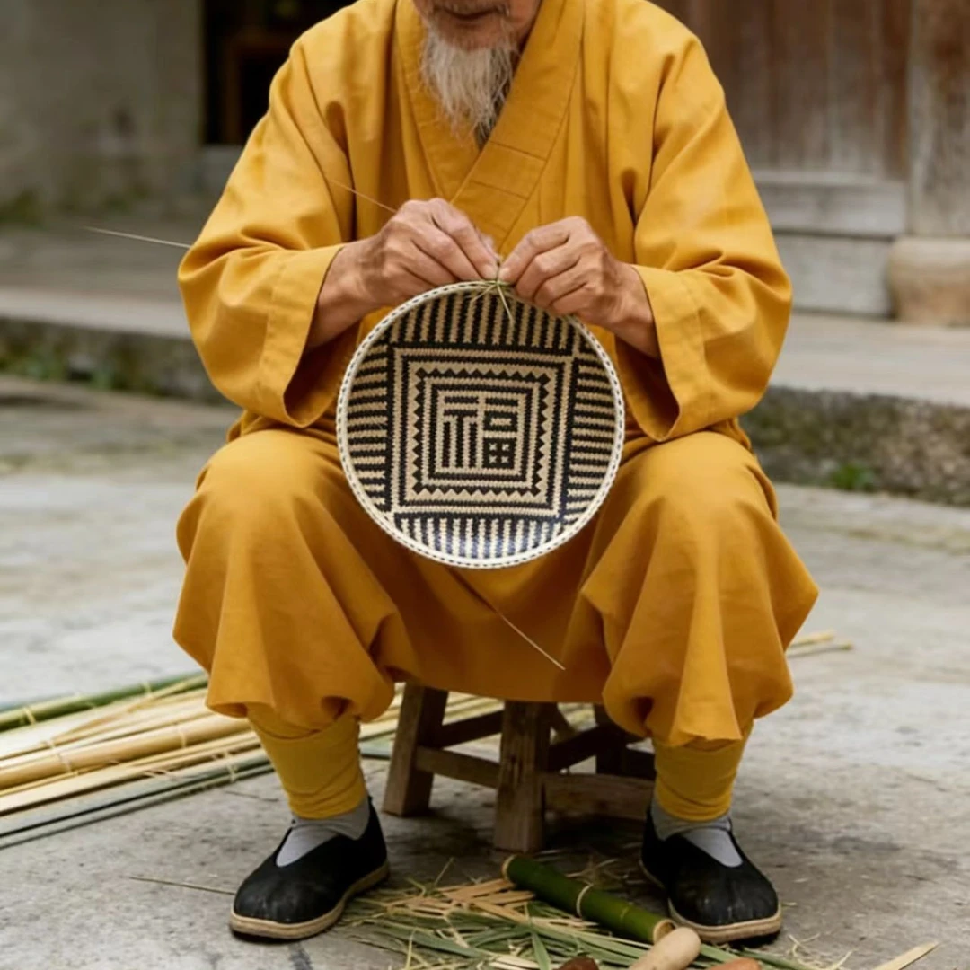 师父手工福字贡果盘竹编-贡果盘（可领回向视频）B3