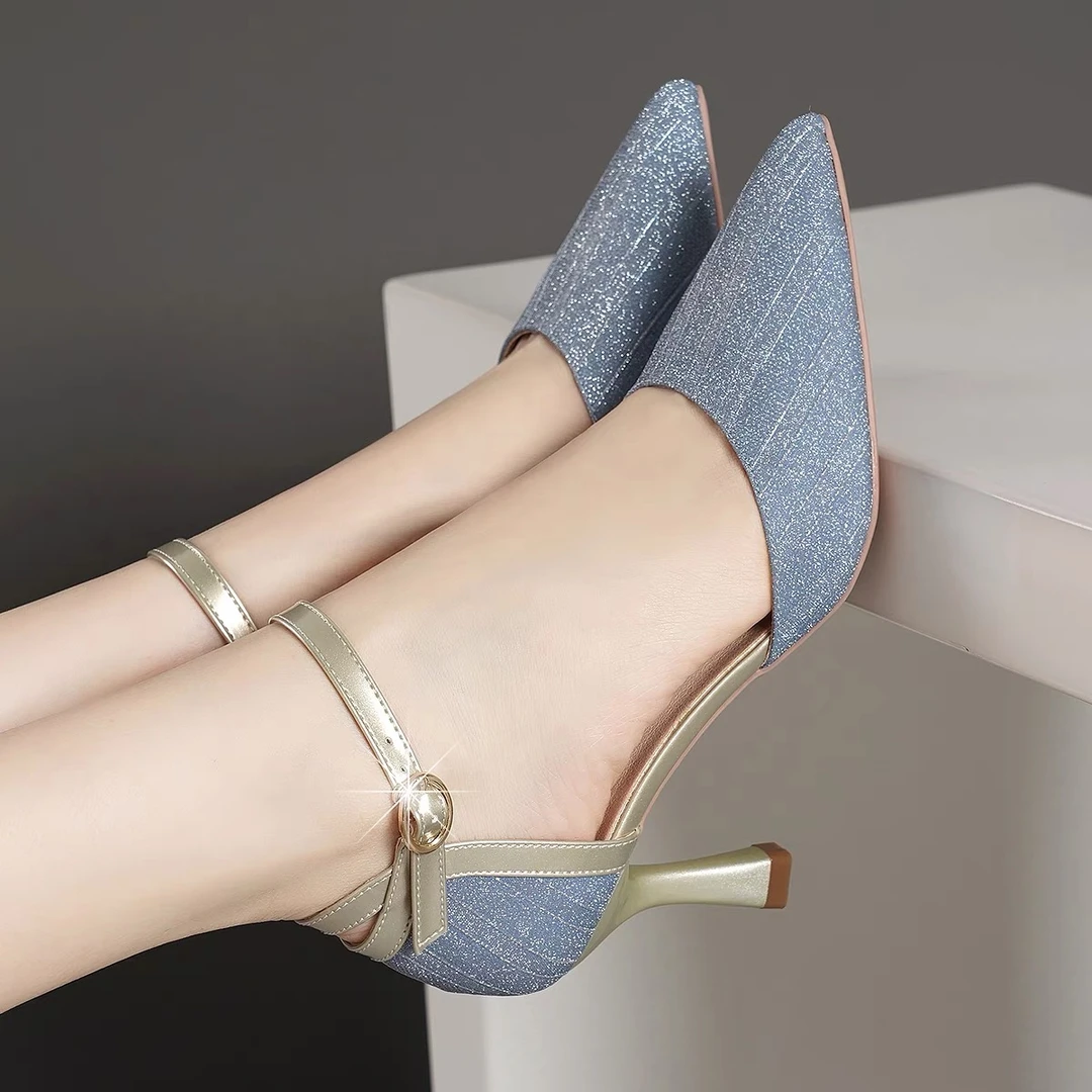 AA291-7包头凉鞋女中空夏季新款设计感尖头小众细跟高跟鞋气质