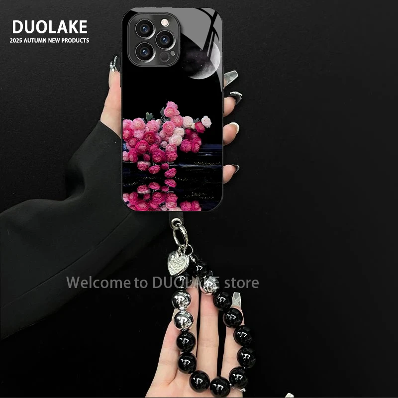 月光花朵适用苹果vivo华为oppo小米iPhone17电镀玻璃防摔手机壳潮