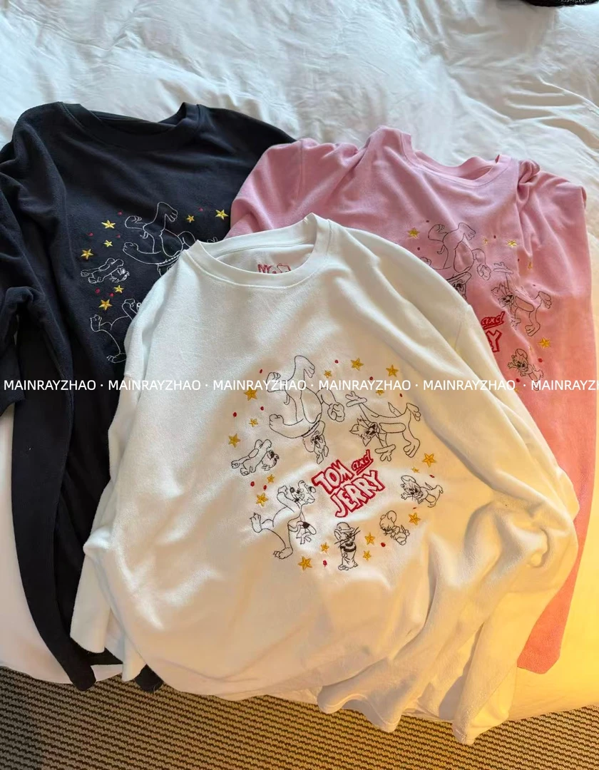 『MAINRAY ZHAO』新款韩系卡通红字母刺绣慵懒休闲百搭毛巾短袖T恤