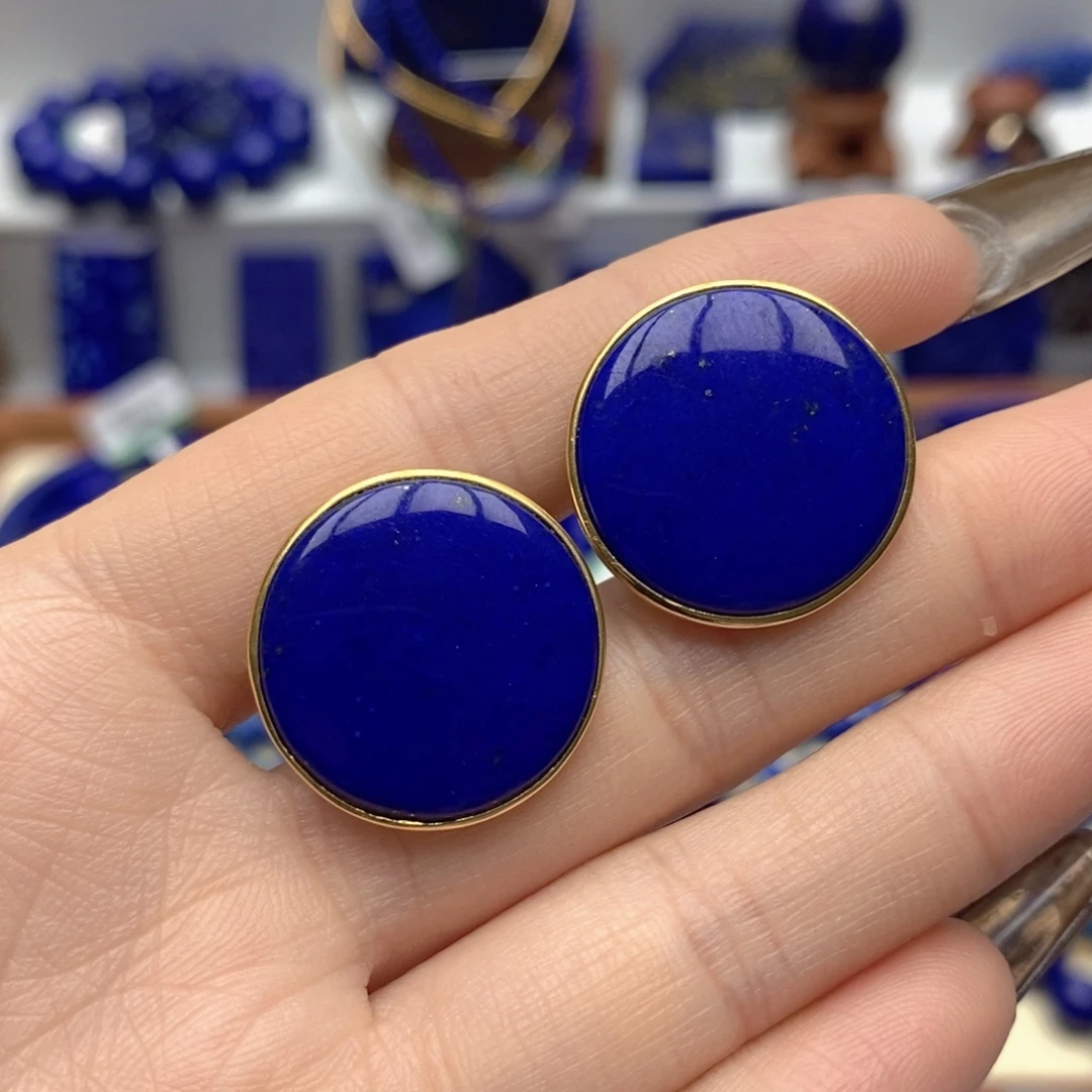 青金石银S925镀金镶嵌耳饰